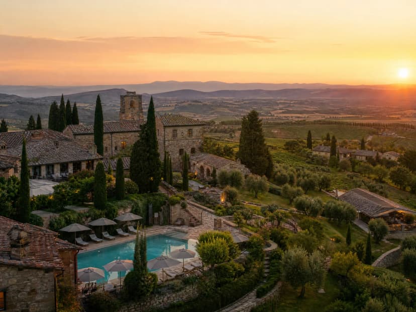 Borgo San Felice — тосканское винное поместье среди виноградников и оливковых деревьев с countryside luxury atmosphere