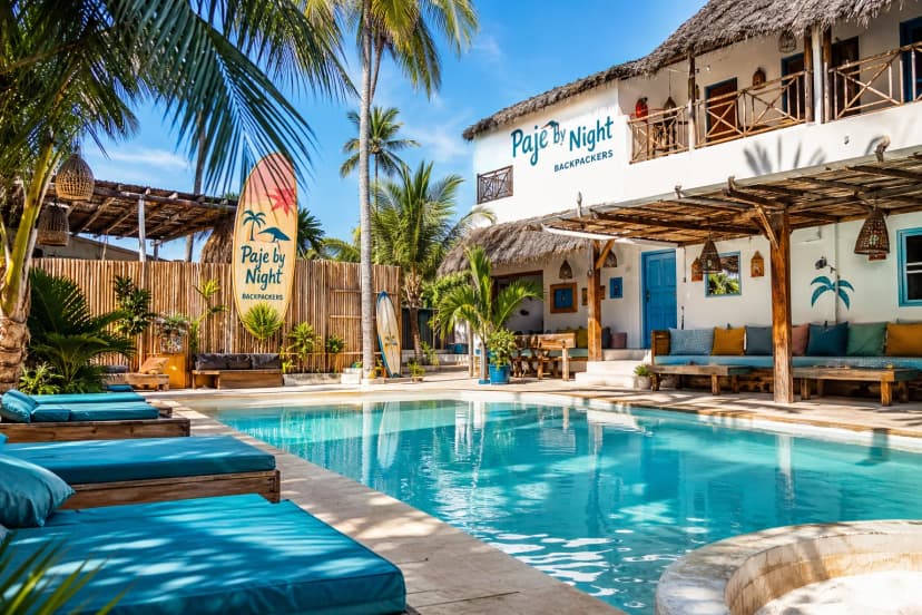 Paje by Night Backpackers — стильный budget stay в Пае с boho courtyard, маленьким бассейном и молодежной kitesurf атмосферой