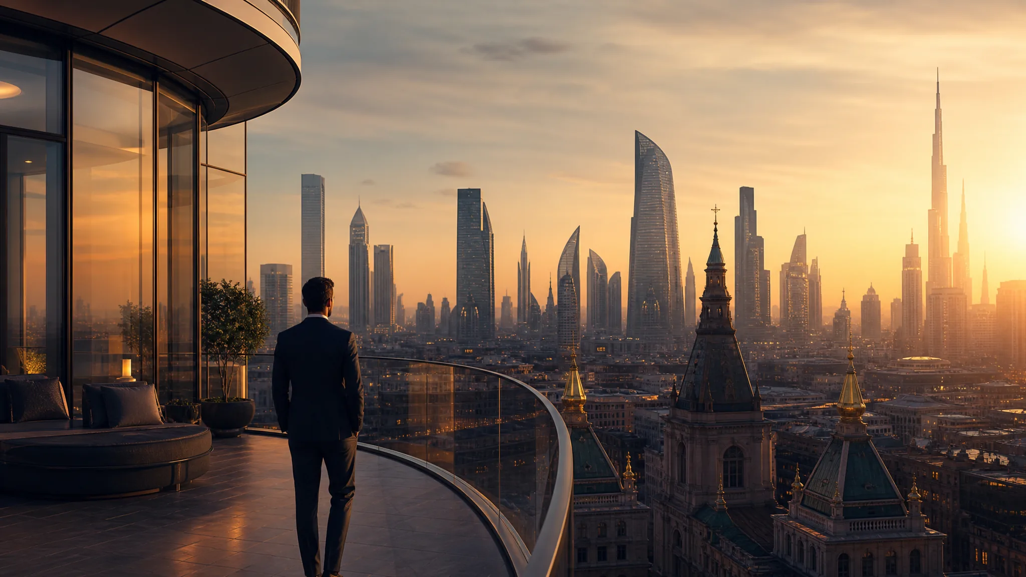 Премиальный глобальный lifestyle-визуал Sales.Travel — современная архитектура, luxury residences и атмосфера международного сервиса